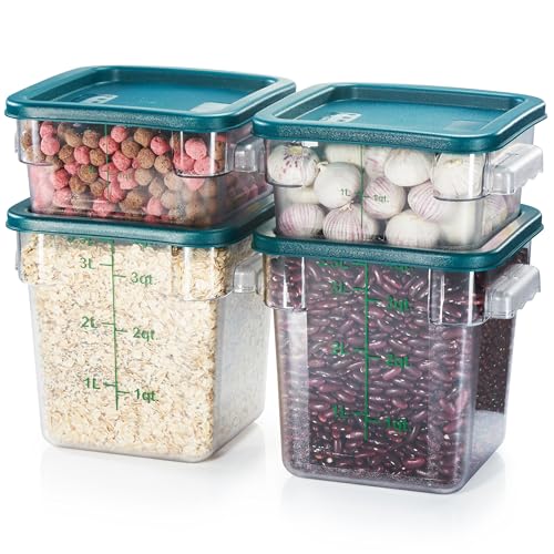 4 Pack Food Storage Containers with Green Lids (2 qt & 4 qt (2-Pack each))