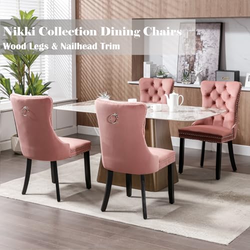 Pink Velvet Dining Chairs Set of 4