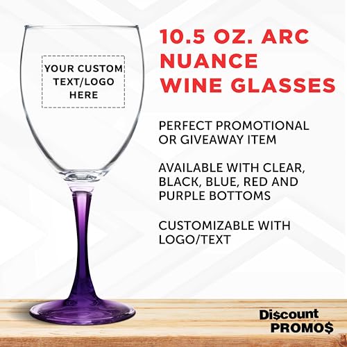Custom Nuance Wine Glasses by ARC 10.5 oz. Set of 10 (- Custom - Purple / 10/50/100 count)