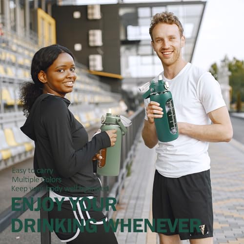 56oz Glass Water Bottles with Straw (Ink green / 56 Ounces)