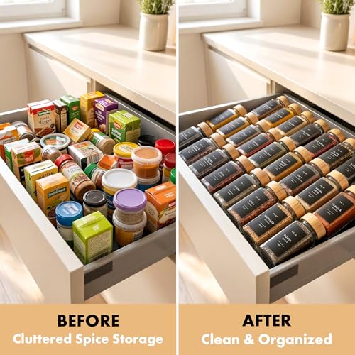 Glass Spice Jars with Label (36x Bamboo Jars Black Stickers)