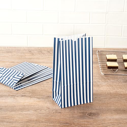 Blue And White Stripe Paper Bag (4 lb / Blue & White)