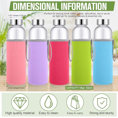 12 Pack Glass Water Bottles with Sleeves (Classic / Colorful)