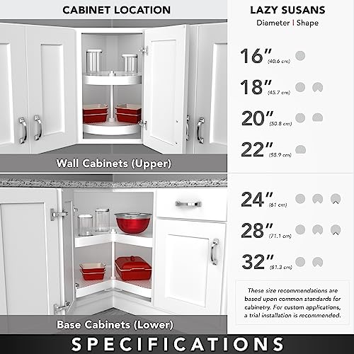 2 Tier Pie Cut Plastic Lazy Susan for Corner Base Cabinets (White / 28" W)