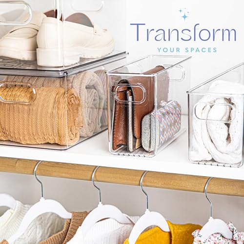 Plastic Food Storage 6 Pack Clear Container Bin with Handles for Organizing Kitchen (6 Count)