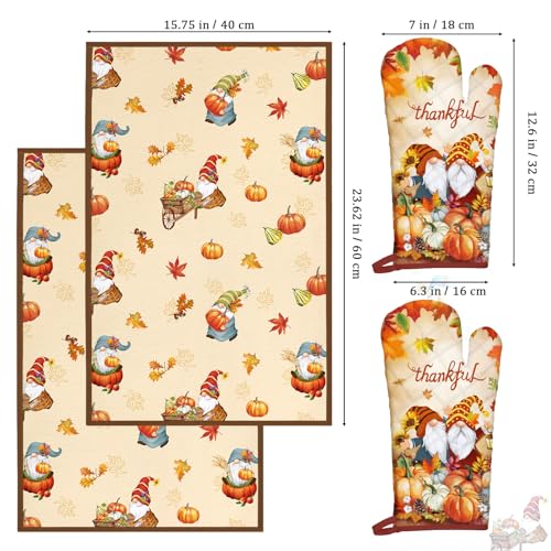 Thanksgiving Gnome Kitchen Towels and Oven Mitts Set (Thanksgiving)