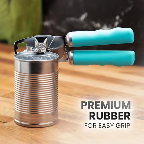 Manual Can Opener Heavy Duty Patented Stainless Steel (Turquoise / Comfy Grip)