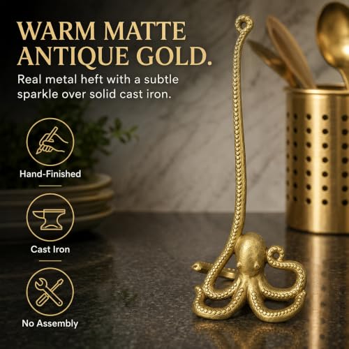 Gold Octopus Paper Towel Holder & Metal Toilet Paper Stand (Gold Octopus)
