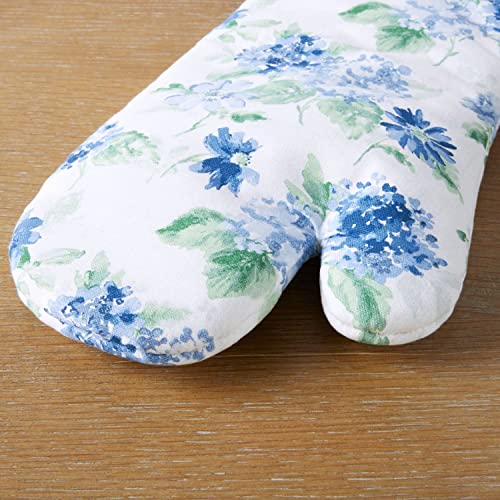 Amber Floral Oven Mitt & Pot Holder Set 2 (Blue)