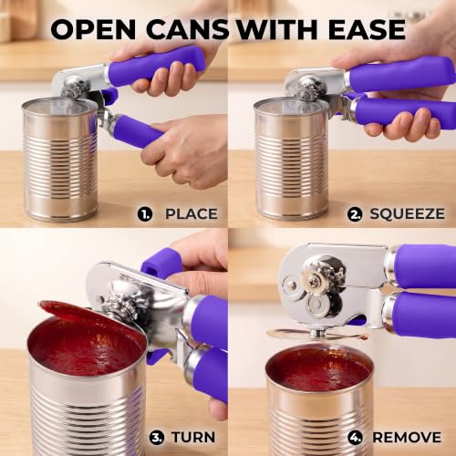 Stainless Steel Swing Open Manual Can Opener Comfortable Grip (Grape / Swing Open)