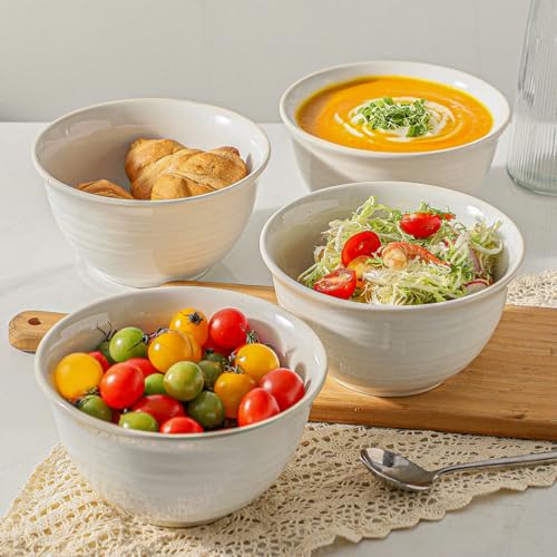 Soup Bowls 40 Ounce Deep Ceramic Bowl Sets for Cereal Soup Salad Pasta Popcorn Oatmeal Breakfast (White / 40 Ounce)