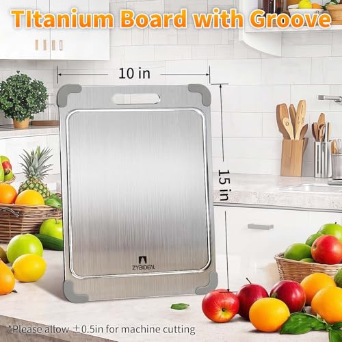 14*10" Pure Titanium Cutting Board with Groove and Silicone Corner