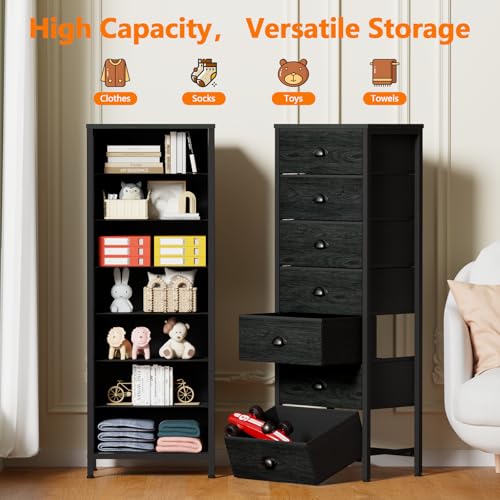 Black Bedroom Dresser (Black Oak / 11.8"D x 15.8"W x 43.3"H (7 Drawers))