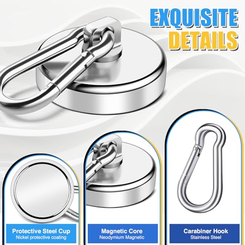 200Lbs Magnetic Carabiner Hook 2 Pcs Strong Magnetic Hooks Heavy Duty (200lb-2P)