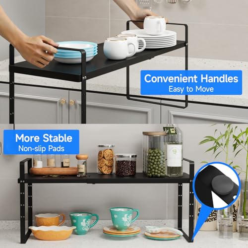 Expandable Cabinet Shelf Organizer (Black Large)