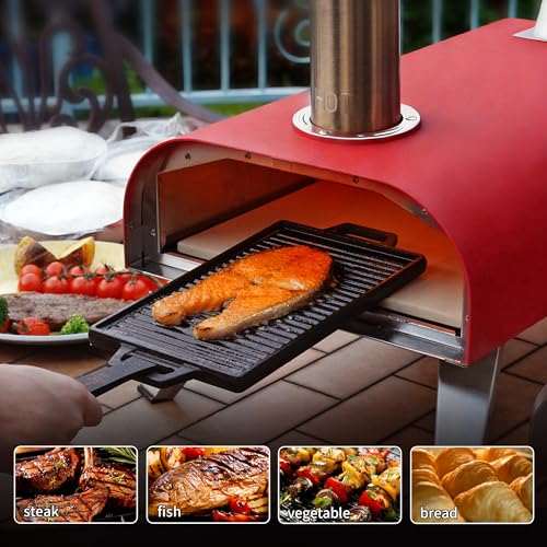 12" Multi Fuel Outdoor Pizza Oven Reach up to 1110℉ (Red)