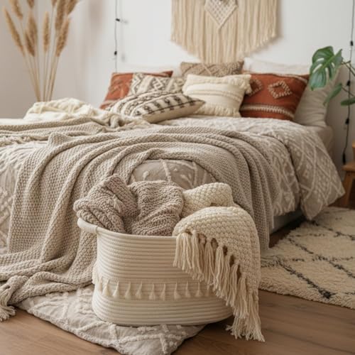 White Cotton Rope Baskets for Storage (White / 3 Pack)