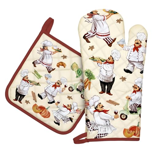 Chef Oven Mitts and Pot Holders Set (Chef / Oven Mitt x1 & Pot Holder x1)