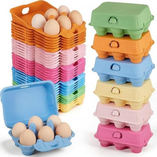 30 Pieces Colored Paper Pulp Egg Cartons 2 x 3 Colorful Style Vintage Blank Egg Cartons for Fresh Duck Quail Storage Kitchen Family Farmhouse (2x3 / Colorful)