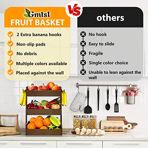 Bamboo Fruit Basket for Kitchen (3-Tier Walnut)