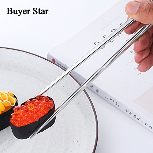 5 Pair Silver Stainless Steel Chopsticks (Silver)
