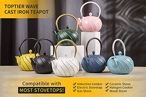 Tea Kettle TOPTIER Japanese Cast Iron Teapot with Stainless Steel Infuser (0.9 Quarts / Navy Blue)