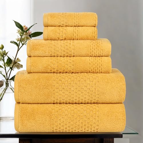 Playa Zero Twist Cotton Medium Weight Towels (6 Piece Towel Set / Gold)