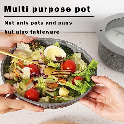 Gray Non Stick Pot and Pan Set with Removable Handle (CK004gr - Gray)