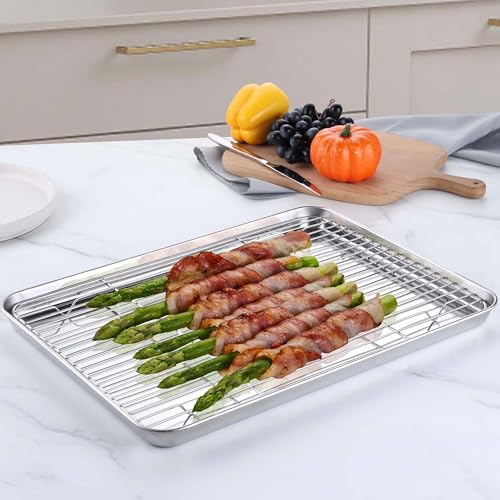 18x13 Inch Stainless Steel Baking Half Sheet with Cooling Rack Set (17.6x13x1)
