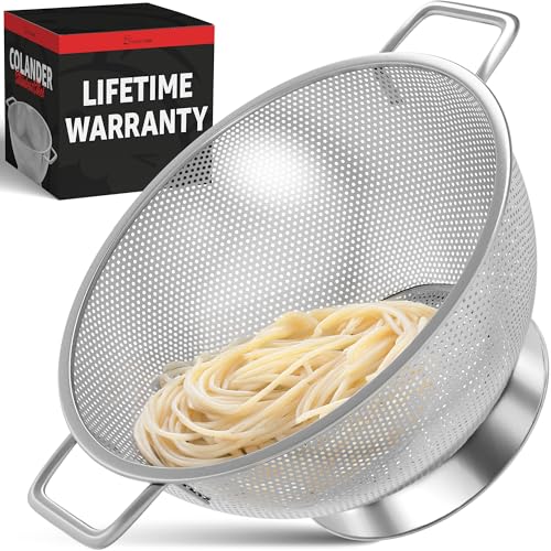PriorityChef Premium 5Qrt Stainless Steel Colander for Kitchen (5 Qrt)