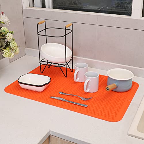 Silicone Dish Drying Mat for Multiple Usage (Orange / 28"L x 18"W)
