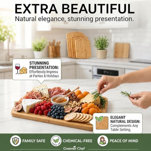 SAFEST Extra Large Bamboo Cutting Board Set of 3 with Glue (Glue-Free Surface - Round)