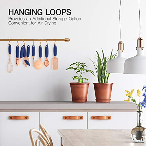 Kitchen Gadget Set Copper Plated Stainless Steel Utensils with Soft Touch Handles (7 Pieces / Copper Navy)