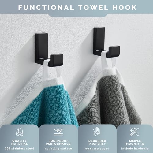 Towel Hooks for Bathrooms Matte Black (4 Pack / Matte Black)