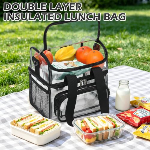 Clear Bag Double Decker Lunch Bag for Stadium Events Adult Large Transparent Tote for Men