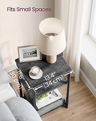 Side Table Small End Table (Misty Gray + Ink Black)