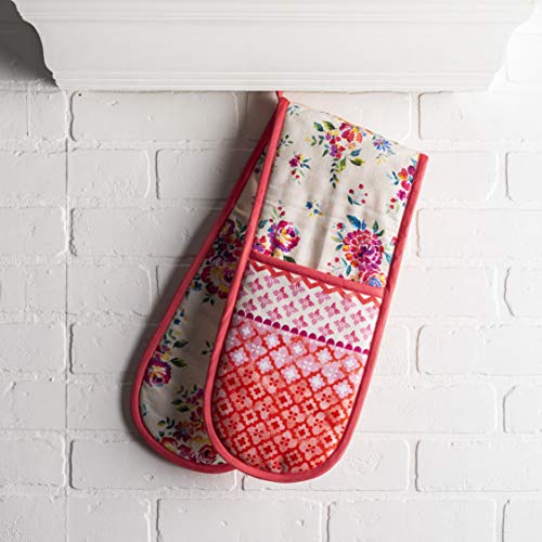 Double Oven Mitts 100% Cotton Double Oven Glove (081 - Rose Garden / 7" x 35" (Double Oven Mitt))