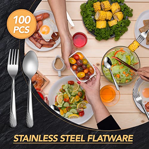 200 Pcs Dinner Forks and Spoons Silverware Set