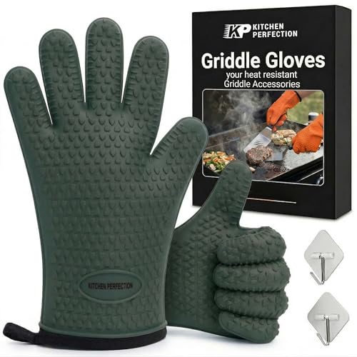 Silicone Griddle Grill Gloves Heat Resistant Oven Mitts (Ranger Green / One Size)