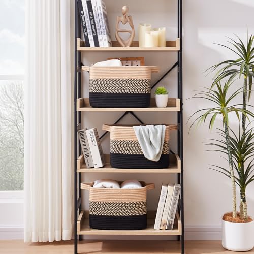 30L Storage Basket Large Blanket Basket Living Room Black & Brown (Black & Brown / 3 pcs-16”x12”x10”)