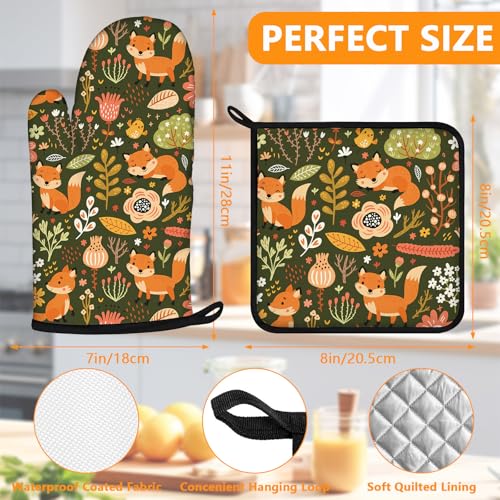 Fox Flower Oven Mitts and Pot Holders Sets 4Pcs (Fox Flower)
