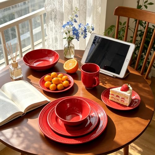 Pearl Dots Stoneware Dinnerware Set (20pc Set / Red)