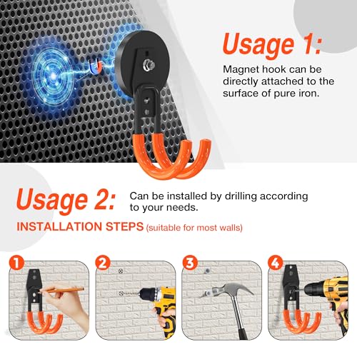 Strong Magnetic Hooks Heavy Duty (2.6" Magnet-2 Pack-Orange)