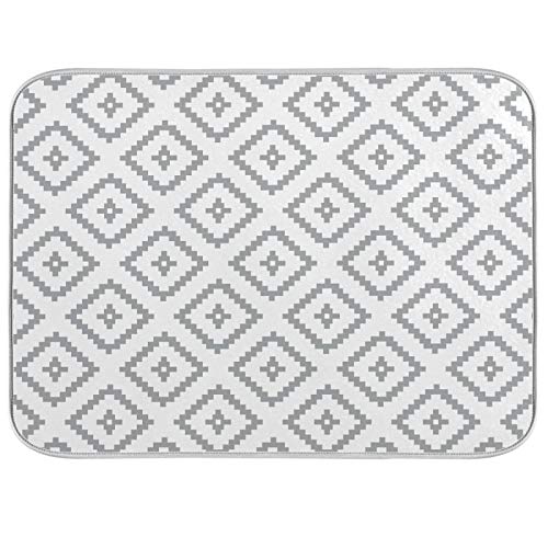 Super Absorbent Dish Drying Mat (White Moroccan Rhombus Plaid / 18" x 24")