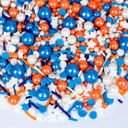 Edible Blue Orange Sprinkles for Cake Decorating (Sports Stars)