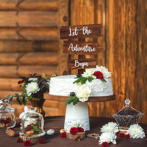 Let the Adventure Begin Cake Topper in Wood Rustic Cake Decoration for Wedding & Baby Shower (Let the Adventure Begin)
