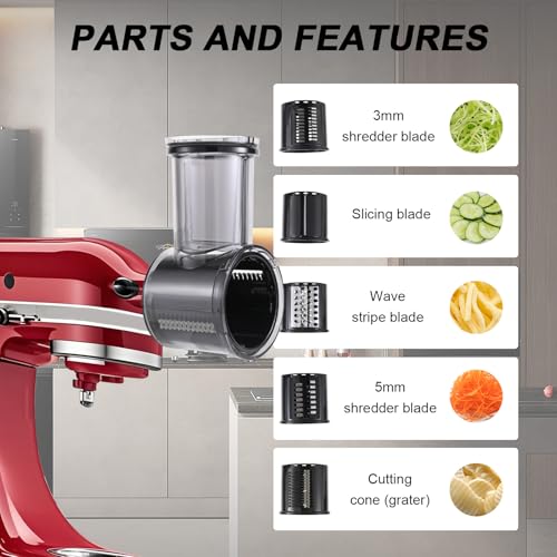 Slicer Shredder Attachment Compatible with KitchenAid Stand Mixers 5 Blade Stainless Steel Food Processor with Detachable Blades for Cheese Grating