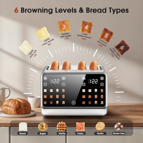 4 Slice Toaster with Dual Digital Smart TouchScreen & Independent Control Panel