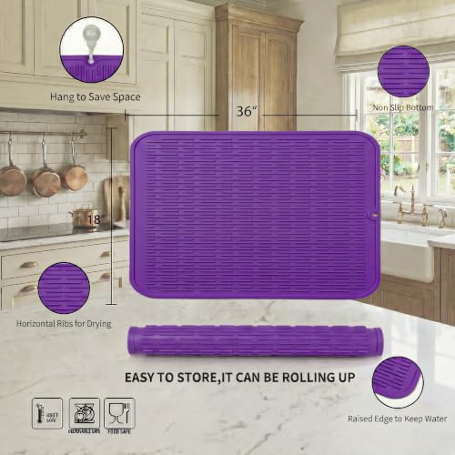 Silicone Dish Drying Mat for Multiple Usage (Purple / 36"L x 18"W)