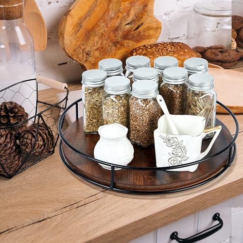 12" Rustic Brown Wood Lazy Susan